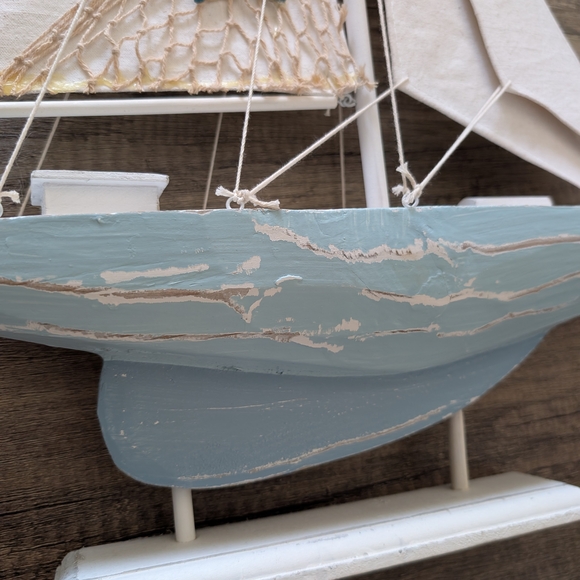 Large Decorative Sailboat with Starfish Accent Nautical Home Decor 24x16" - Picture 3 of 6